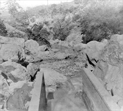 Hydraulic Mining - Tail Flume, emptying into Auburn Ravine circa 1866.