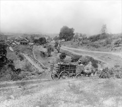 California History - Hydraulic Mining - hauling Sluice Blocks, for the Blue Gravel Claim, Smartsville, Nevada County circa 1866 .