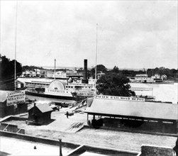 California History - Steamer landing, and Pacific Railroad Depot - Sacramento City circa 1866.