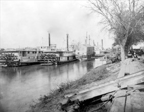 California History - The Levee and Steamers at Sacramento City circa 1866.
