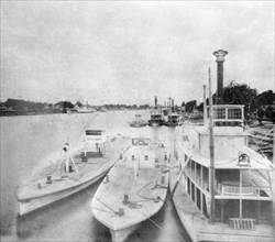 California History - Sacramento River from the bridge at Sacramento City circa 1866.