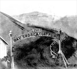 California History - Alcatraz Island from Bay Shore and Fort Point Road, San Francisco circa 1866.