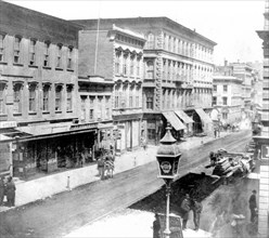California History - Montgomery Street, west side from Pine to Calif., Odd Fellows Hall, San Francisco circa 1866.
