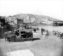 California History - Telegraph hill from Vallejo Street, Wharf--San Francisco circa 1866.