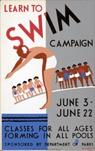 Learn to swim campaign Classes for all ages forming in all pools circa 1940 .