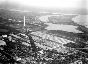 Washington D.C. History - Aerial view of Washington D.C., the Washington Monument and Potomoc Park circa 1919.
