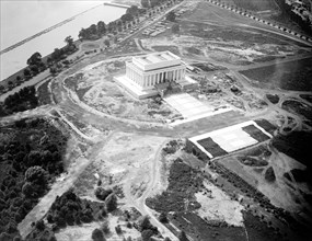 Washington D.C. History - Aerial view of the Lincoln Memorial under construction circa 1919.
