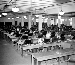 A portion of the hundreds of clerks tabulating unemployment census returns circa 1937.