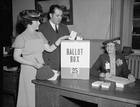 Washington D.C. residents cast a city-wide ballot on the question of whether suffrage shall be voted to the voteless community circa 1938.