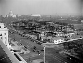 Construction of the new National Gallery of Art, a gift of the late Andrew Mellon to the United Stated Government circa 1938.