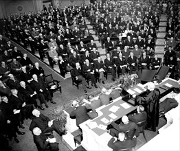 Chief Justice Hughes addressing the Joint Congressional Session on 150th Anniversary of the Congress circa March 1939.