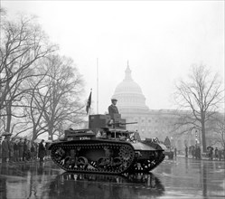 Latest types of tanks rumble past The Capitol in Annual Army Day Parade in Washington D.C. circa April 6, 1939.