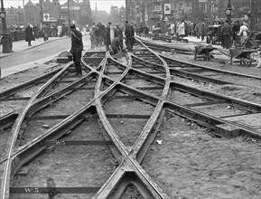 Tram work at the station square circa October 17, 1947.