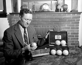Baseballs autographed by six Presidents. Walter Johnson a.k.a. the 'Big Train's' gift to Baseball Hall of Fame circa 1939.