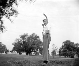 Secretary of Agriculture Henry A. Wallace is boomerang throwing. He practices daily with a number of his cronies in Potomac Park and has become quite adept in the handling of the weapon which was orig...