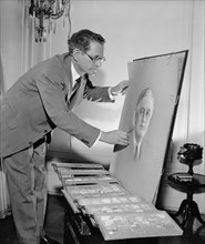 Dr. Estebon Valderrama drawing portrait of President Franklin Roosevelt circa 1940.