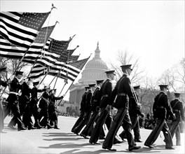 Washington High School Cadets as they pass the Capitol in the Army Day Parade. April 1940.