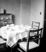 The dining room of the first completed unit of the Resettlement Administration's planned city at Greenbelt circa 1936.