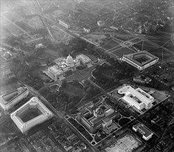 Aerial view of U.S. Capitol in Washington D.C. circa 1935.