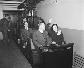 Rose McConnell Long on subway car. U.S. Capitol, Washington, D.C. circa 1936.
