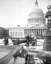 Clearing snow in front of U.S. Capitol, Washington, D.C. circa 1932.