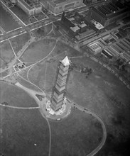 Washington D.C. History - Aerial view of Washington D.C. - Washington Monument with scaffolding  circa January 1935.