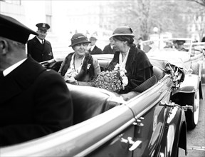 Eleanor Roosevelt, right, in automobile circa 1933.