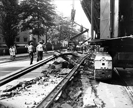 Streetcar track removal circa 1935.