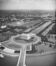 Lincoln memorial from the air, aerial view of the Lincoln Memorial circa 1935.