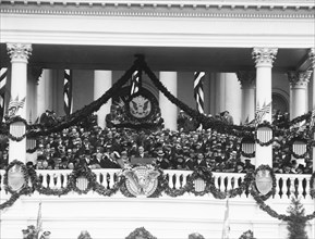 Franklin Roosevelt First Inaguration:  Roosevelt at podium, U.S. Capitol, Washington, D.C.  March 4, 1933.