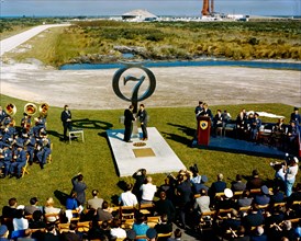 Wide angle view of thef Mercury 7 memorial dedication .