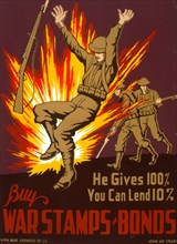 He gives 100%, you can lend 10% Buy war stamps & bonds  circa 1943.