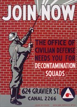 Join now The office of civilian defense needs you for decontamination squads circa 1941-1943.