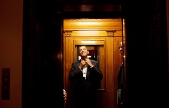 Early in the morning on Jan. 21st, President Barack Obama rides the elevator to the Private Residence of the White House after attending 10 inaugural balls and a long day including being sworn in as P...