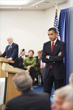 On Capitol Hill, President Barack Obama listens to a question from a member of the House Republican caucus.  1/27/09..