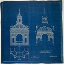 1893 Art Work -  World's Columbian Exposition Cluett Coon & Co. Exhibition Pavilion; Chicago; Illinois; Plan; Elevation; and Section Peter Joseph Weber (Architect).