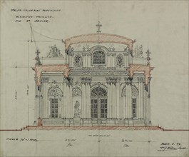 1893 Art Work -  Chocolate-Menier Pavilion; World's Colombian Exposition; Chicago; Illinois; Section Sketch Peter Joseph Weber (Architect).