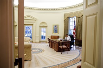President Barack Obama in the Oval Office 1/28/09. .
