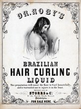 Dr. Roby's Brazilian hair curling liquid advertisement circa 1847.