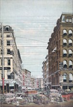 View of Broadway and Maiden Lane, New York City circa  1800s.