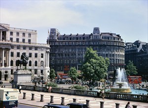 Traffic in Trafalgar Square in London circa July 1973.