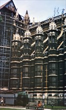 Parliament Building in London with scaffolding circa 1973.