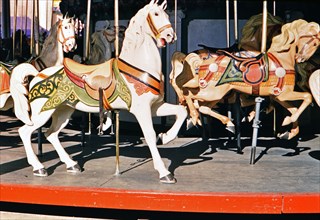 Vintage carousel horses at the Texas State Fair in 1954 or 1956.