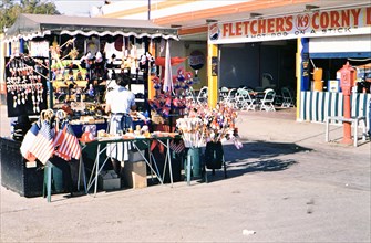 Gift stand and Fletcher's Corn Dog stand at the Texas State Fair circa 1954 or 1956.