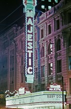 Majestic Theater marquee at night in Dallas, Texas in 1956.