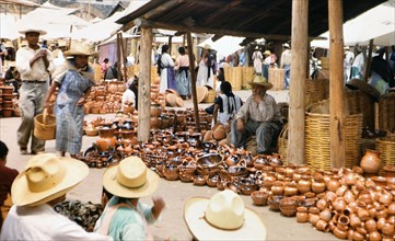 Shoppers in an Indian market in San Martin Mexico circa 1950-1955.