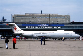 1984 - A C-9A Nightingale aeromedical airlift transport aircraft on display during an open house at the Berlin-Tempelhof Airport..