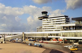 Schiphol Amsterdam airport in Netherlands - Building next to the control tower is the current KLM crew center circa 1975  or earlier.