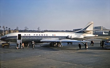Air France Jet Airplane on tarmac of Johannesburg South Africa Airport circa 1961.