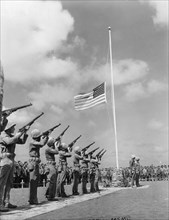 Firing a salute at the dedication of Iwo Jima Cemetery